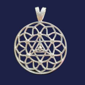 Healing jewellery sacred geometry Vibralite pendant made of silver and clear topaz crystals